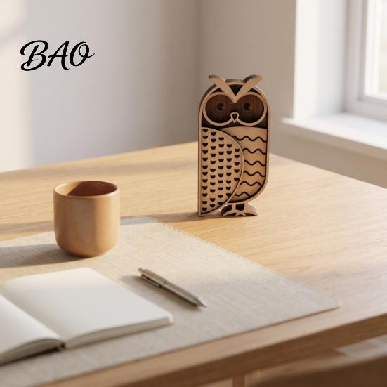 Detailed Wooden Owl Desk Ornaments Multi Layer Figurine, 3D Layered Crafts, Creative Wood Natural Poplar Tabletop Decor Carving Animal for Home