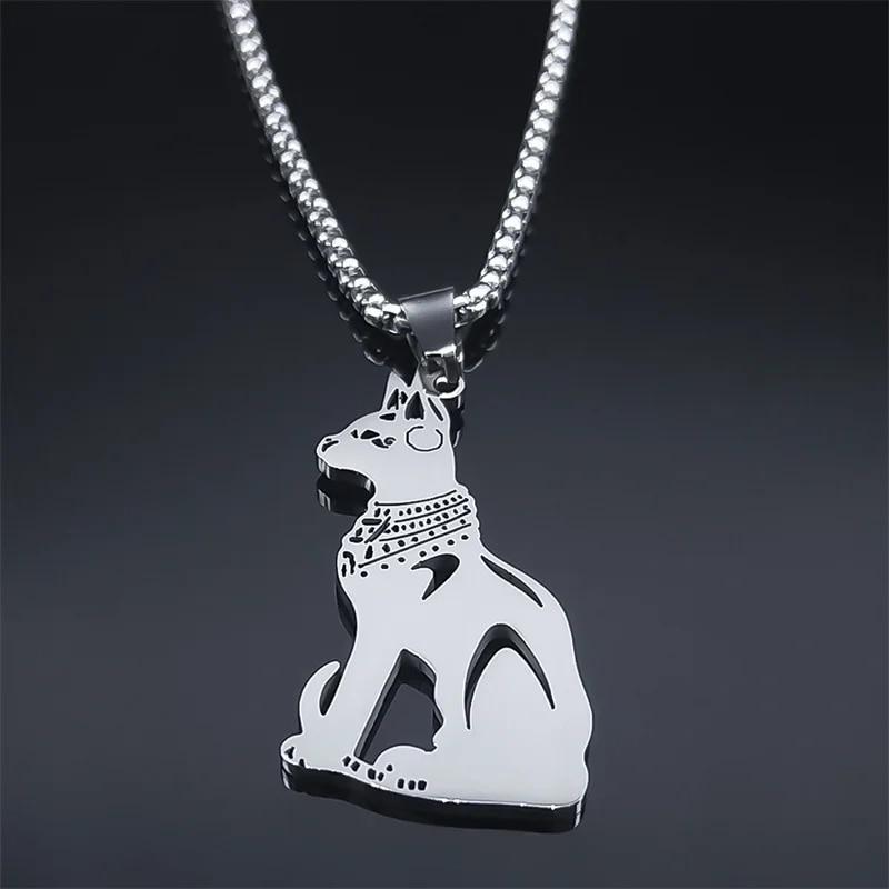Egyptisk kattegudinne Bastet Halskjede Rustfritt stål Sølvfarge Ancient Egypt Vintage Halskjeder Smykker