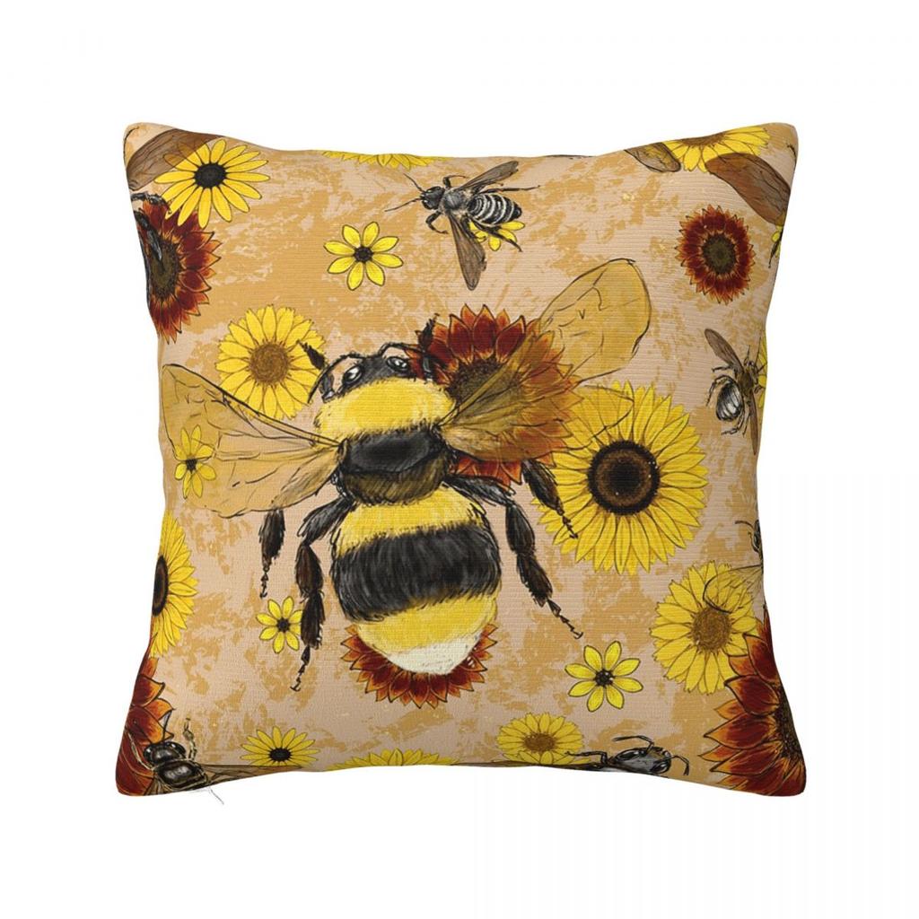 Bee And Flowers Square Pillowcase Cushion Cover Pillow Case Throw Pillow Cover for Home Sofa Living Room