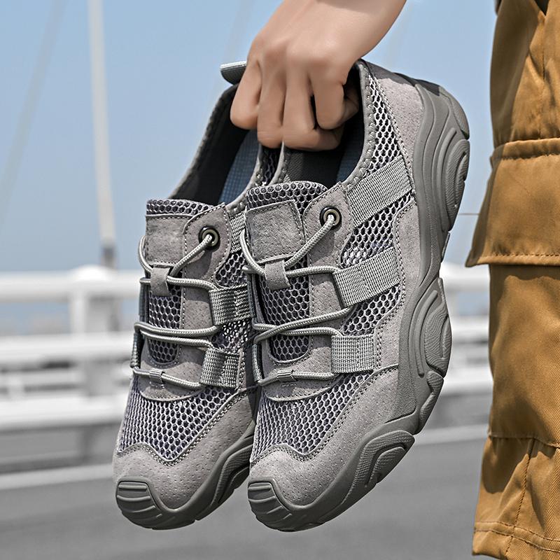 Fashion Classic Handmade Mens Summer Mesh Flats Anti-collision Toe Comfortable Beach Shoes Men Non-Slip Shoes New All-match Male Sandals