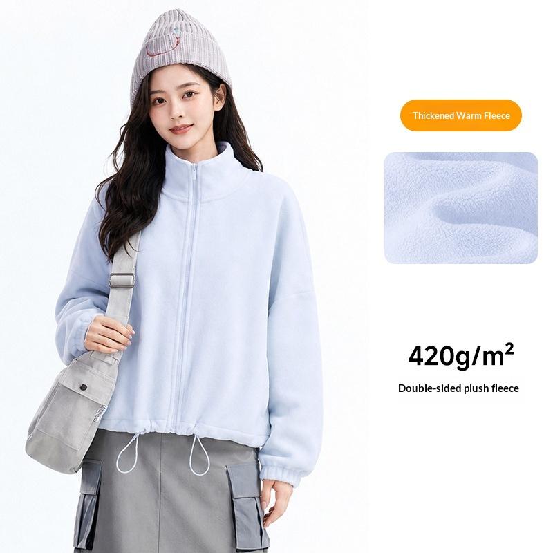 New Women Autumn Winter Double‑Sided Oat Fleece Zip Up Jacket Loose Leisure Long Sleeve Warm Thermal Outdoor Casual Coat Women Clohtes