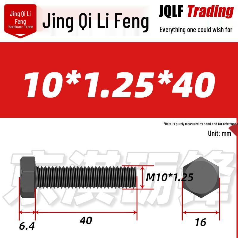 12.9 Grade Black High-Strength External Hex Bolt, Medium Tooth, Full Thread, M10-M36