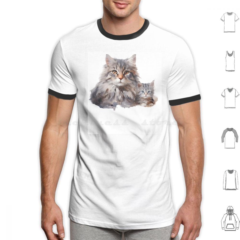 Loving Mother Cat And Her Playful Kitten T Shirt Cotton Men Women DIY Print Cat Illustration Mother Cat And Kitten Cute Cat
