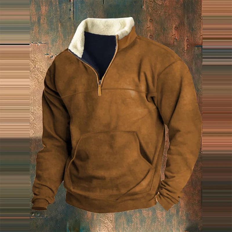2025 Retro 3D Print Stand Collar Velvet Men's Hoodie for Autumn/Winter