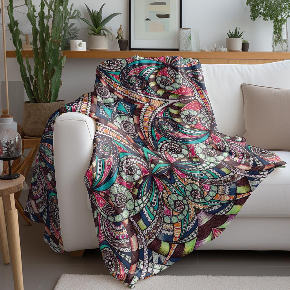 Psychedelische Tribal Muster Decke Bunte Ethnische Bettdecke Abstrakter Geometrischer Druck Überwurfdecke für Sofa Couch Dekoration