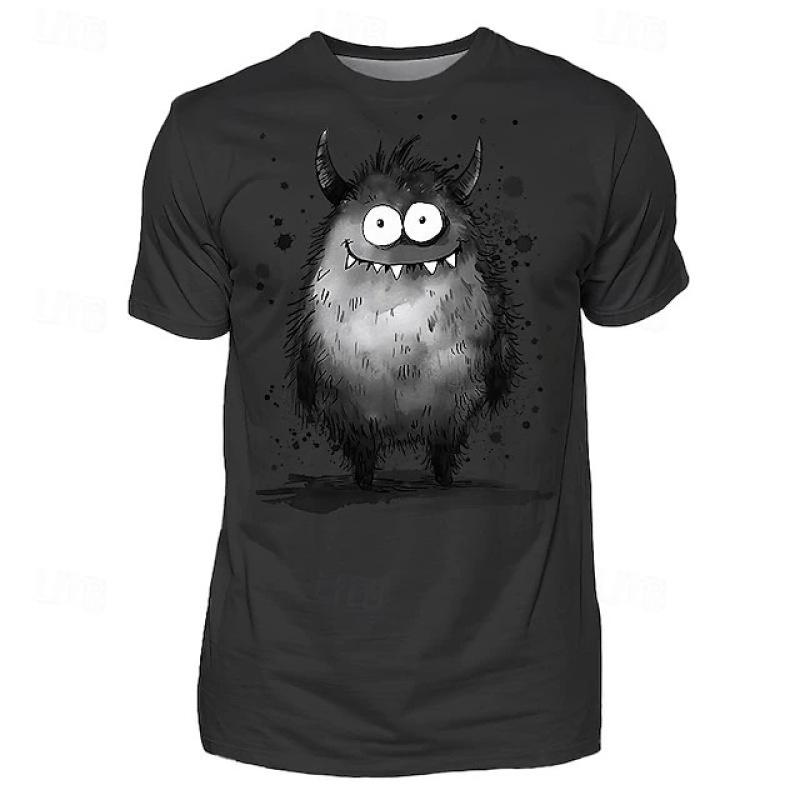 2024 New Anime Monster In Panic Pattern Men's Novelty 3d Short Sleeve Crew Neck Oversize Tshirt Summer Outdoor Tee Tops Clothing