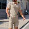 Men's Sports Casual Suit Summer Knitted Short Sleeved Shorts Two Piece Suit Men's T-shirt Lapel Suit