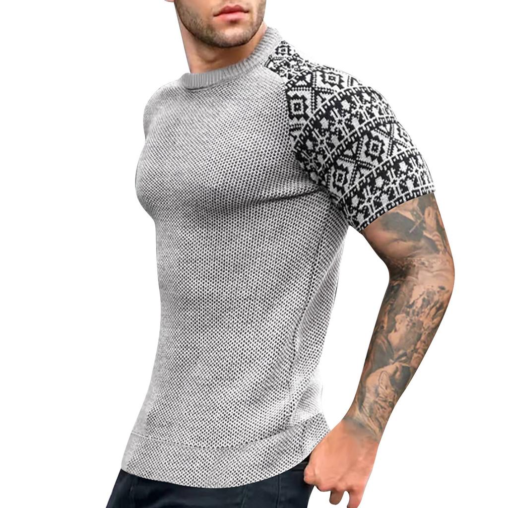 Men's Summer Casual Business Breathable T-Shirts Men's Printed Round Neck Slim Fit T-Shirts
