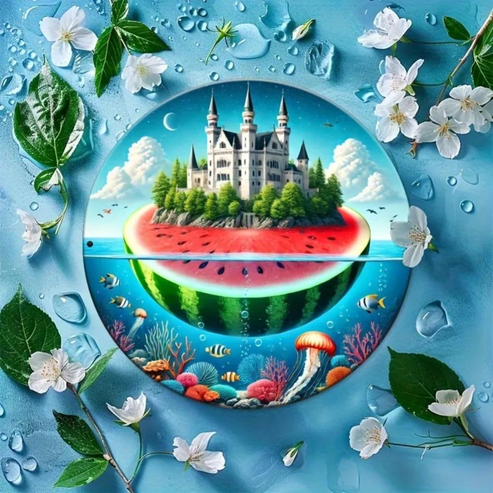 

Vintage Watermelon Castle Metal Wall Art Handmade Garage Bar Decor 20x20 білий