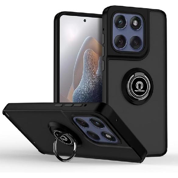 QUIETIP Case Compatible with Motorola Edge 50 Fusion,TPU + Hard PC Shockproof Magnetic Ring Car Mount Stand Cover,Black