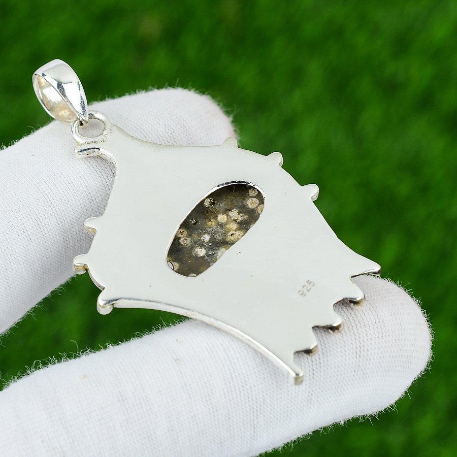 Natural Ocean Jasper Gemstone Pendant 925 Sterling Silver Jewelry For Women
