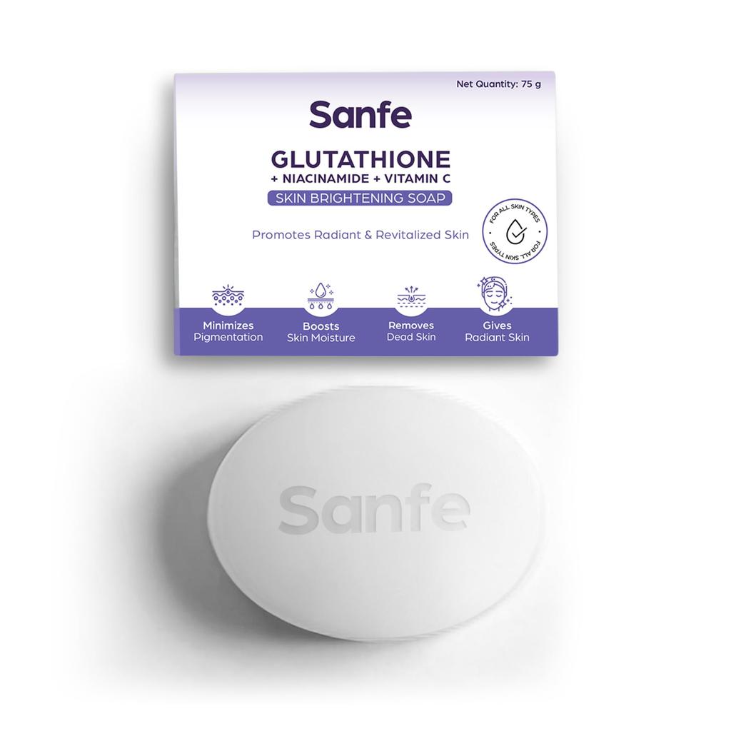 Sanfe Glutathione Niacinamide Vitamin C Brightening Soap | Hydrating, Minimizes Pigmentation, Removes Dead Skin | Skin Whitening Soap for Women and