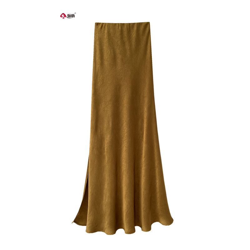 

Women s Dark Pattern Fancy Acetate Black Skirt Spring and Summer Satin Mermaid Dress Split Draped Dress Yellow XL