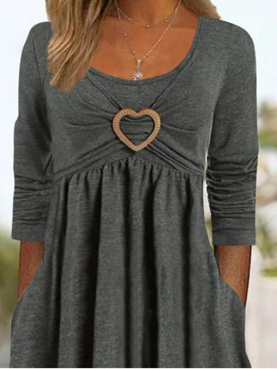 Stylish Heart-Embellished Layered Solid Color Dress