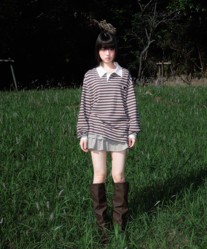 ROSEFRANTZ Stripe Collar Long Sleeve [Brown]