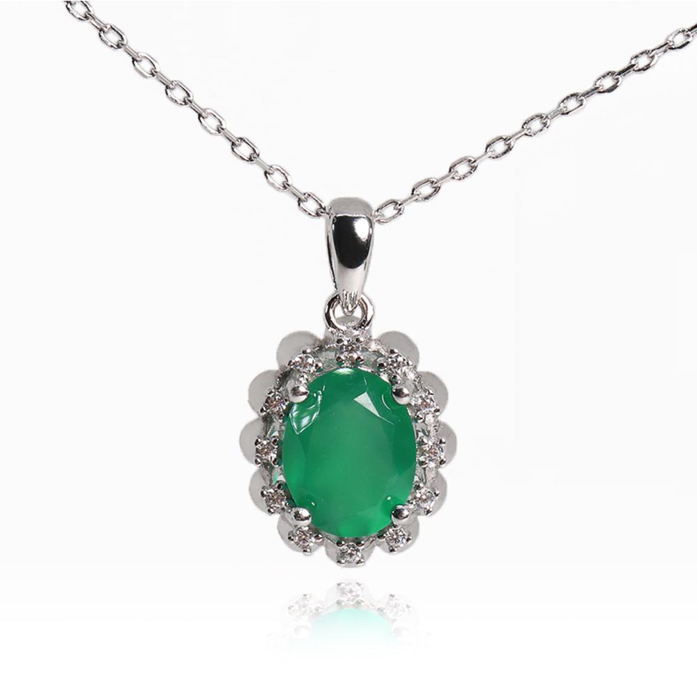 

Женское ожерелье-подвеска из серебра 925 пробы, простое элегантное с натуральным зеленым агатом, изысканное ювелирное изделие для повседневной носки M зелёный