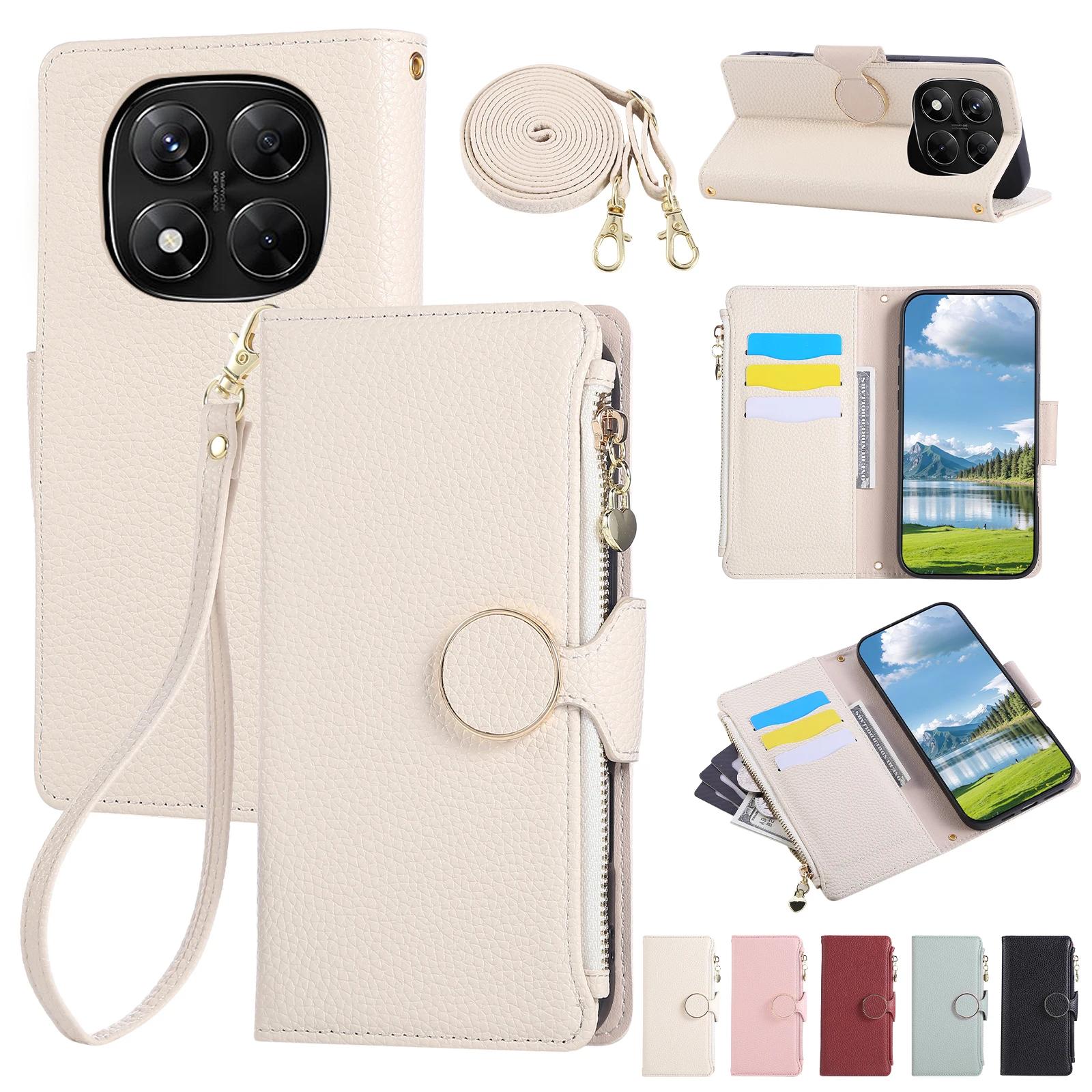 

Wrist Strap Wallet with Card Holder Phone Case for Xiaomi Redmi Note 14 13 12 Pro Plus K80 12R 13C 14C Crossbody Leather Cover Redmi Note 14 5G (Global) бежевий