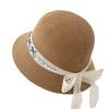 Breathable New Hat Women's Bucket Hat Spring and Summer Bow Lace Streamer Hollow Sunscreen Sunshade Sun Hat