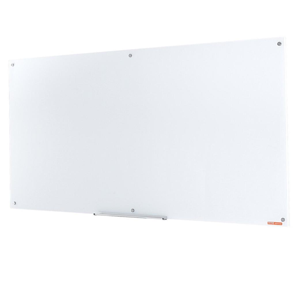 Magnetic Glass Whiteboard, Dry Erase Board 72"x36", Wall-Mounted Large White Glassboard Frameless, with Marker Tray, an Eraser and 2 Markers, White