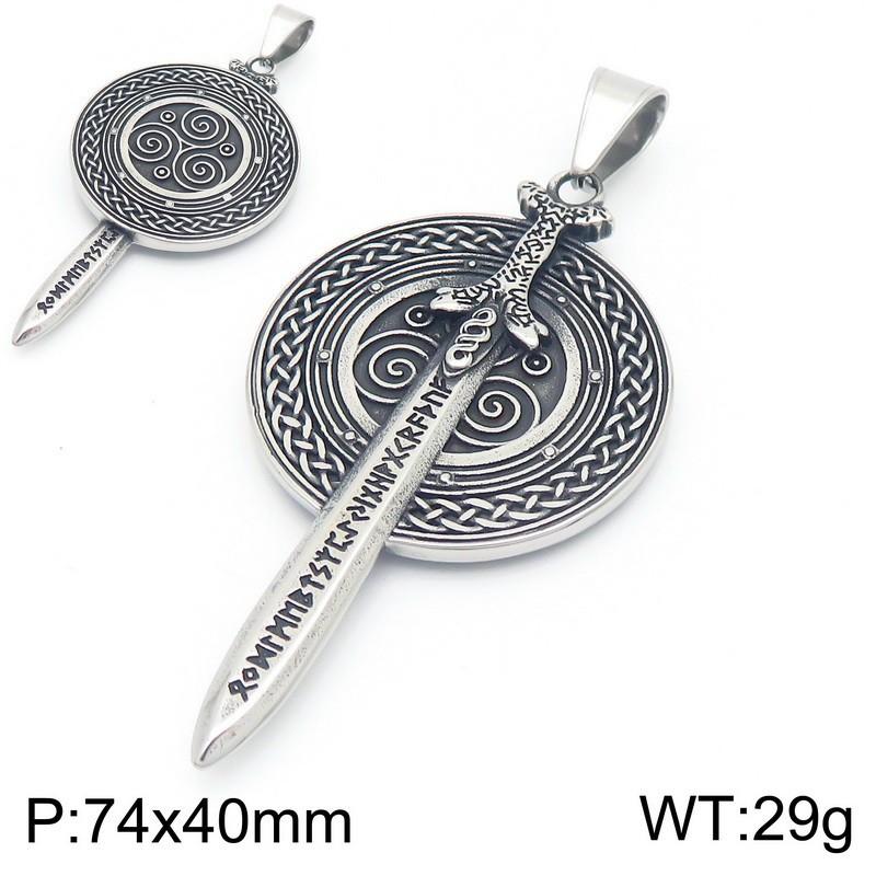 Vintage Nordic Cross Celtic Knot Charm Ornament, Viking Warrior Sword Shield Stainless Steel Men'S Pendant