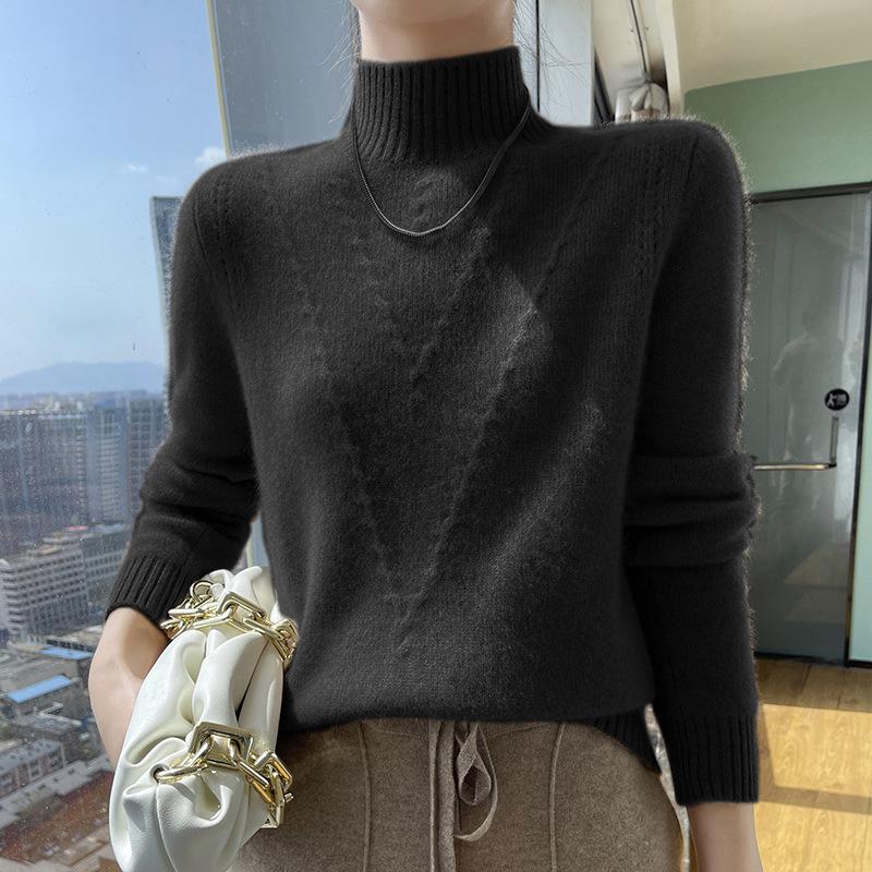 Plus Size Solid Half Turtleneck Sweater, Casual Long Sleeve Pullover Top for Fall & Winter, Women's Plus Size Clothing
