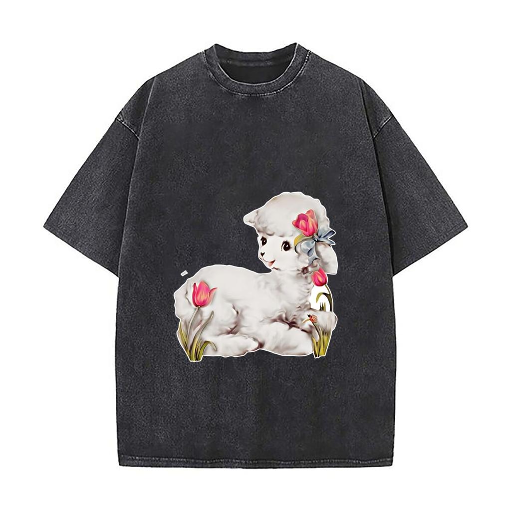 Vintage Coquette Sheep Graphic Mens Summer Tshirt Short Sleeve Loose Streetwear Short Sleeve Tops