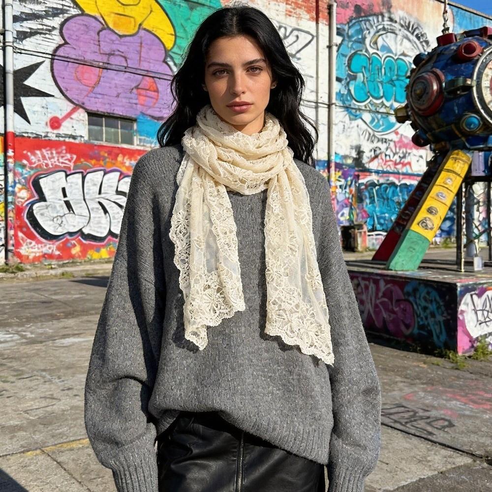 Thin Women's Lace Scarf Long Female Headscarf Literary Summer Sunscreen Shawl