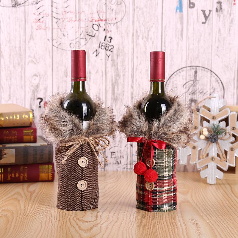 European & American Christmas Wine Bottle Sleeve with Bow & Fur Collar