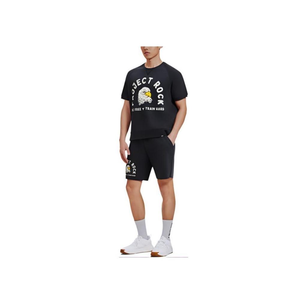 Under Armour Johnson Series American Vintage Letter Print Slim Fit Round Neck Sports T-Shirt Men T-Shirt Black 1383223-001