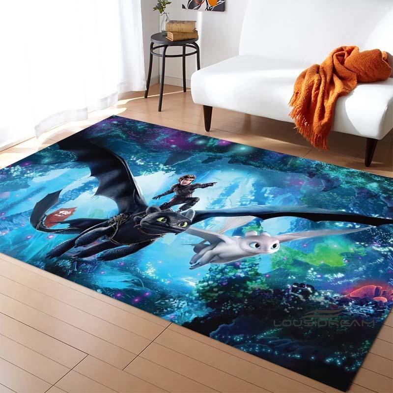 3DHow to Train Your Dragon themed printed rug, suitable for living rooms, bedrooms, sofas, balconies, gardens, etc. Large-sized