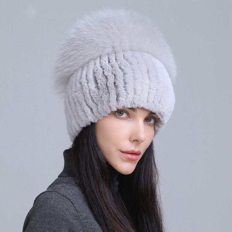 New fur hat Rex rabbit hat thickened versatile fox hair mushroom hat women's winter warm hat