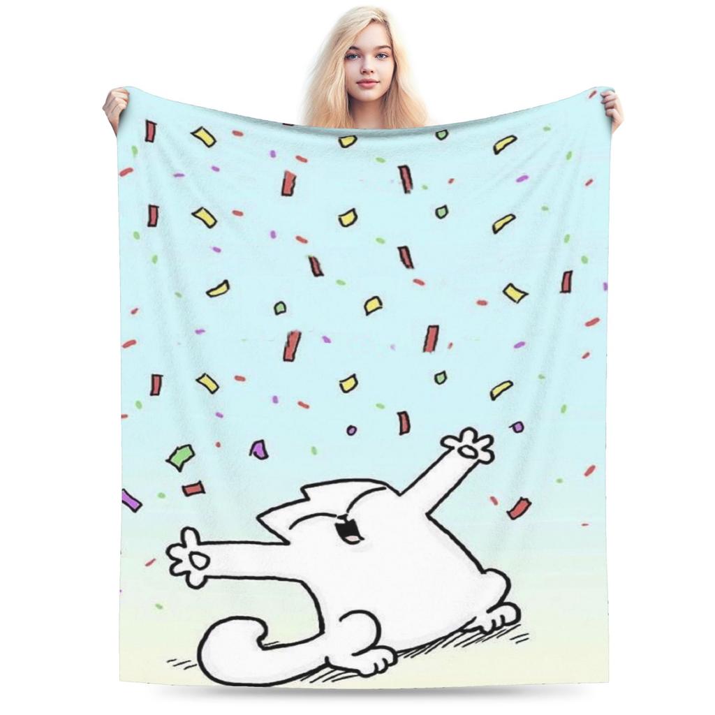 Comfortable Simons Cartoon Cat Cats Blanket Stuff Bed Decorative Throw Blanket Soft Flannel for Bedroom