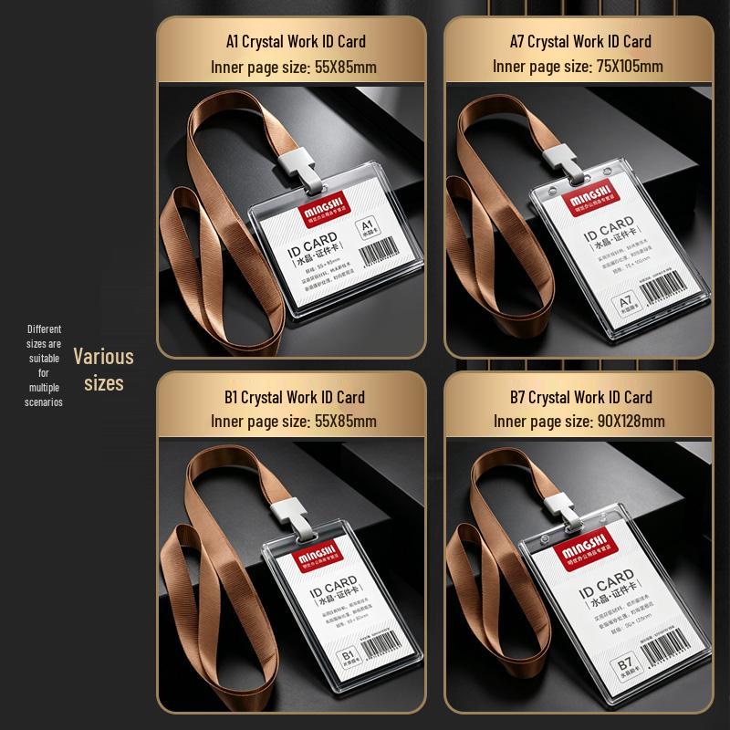 Transparent Acrylic ID Badge Holder with Lanyard - Employee or Work Card Protective Cover