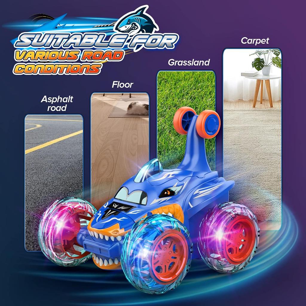 Cool Shark RC Car Toys for Boys 3+:Remote Control Cars -360°Rolling Twister with Lights Outdoor Birthday Gift for KidsToddler