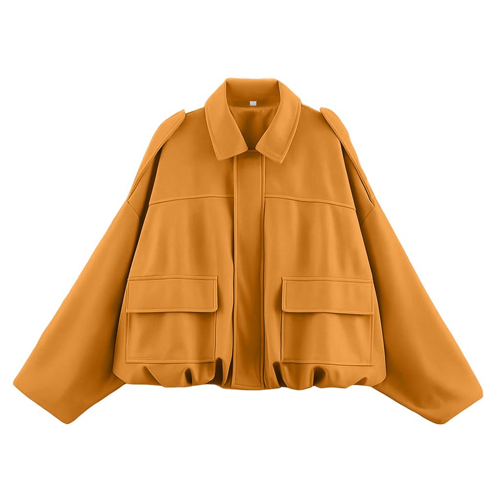 Women's Solid Color Fashionable Sleeve Long Sleeved Zipper Casual Top Jacket Jacket