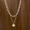 Women's Pearl Beaded Mother-of-Pearl Heart Double-Layered Necklace
