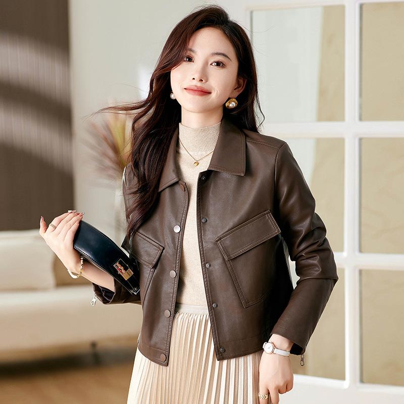 

Куртка из натуральной кожи для женщин, новый стиль, приталенный крой, узкие лацканы, короткая куртка из овчины M