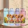 1PC Curly Hair Girl Sunflower Field Print 750ml Color Plastic Sports Water Bottle Leakproof Flip Straw Lid Suitable for Sports Office Home Use