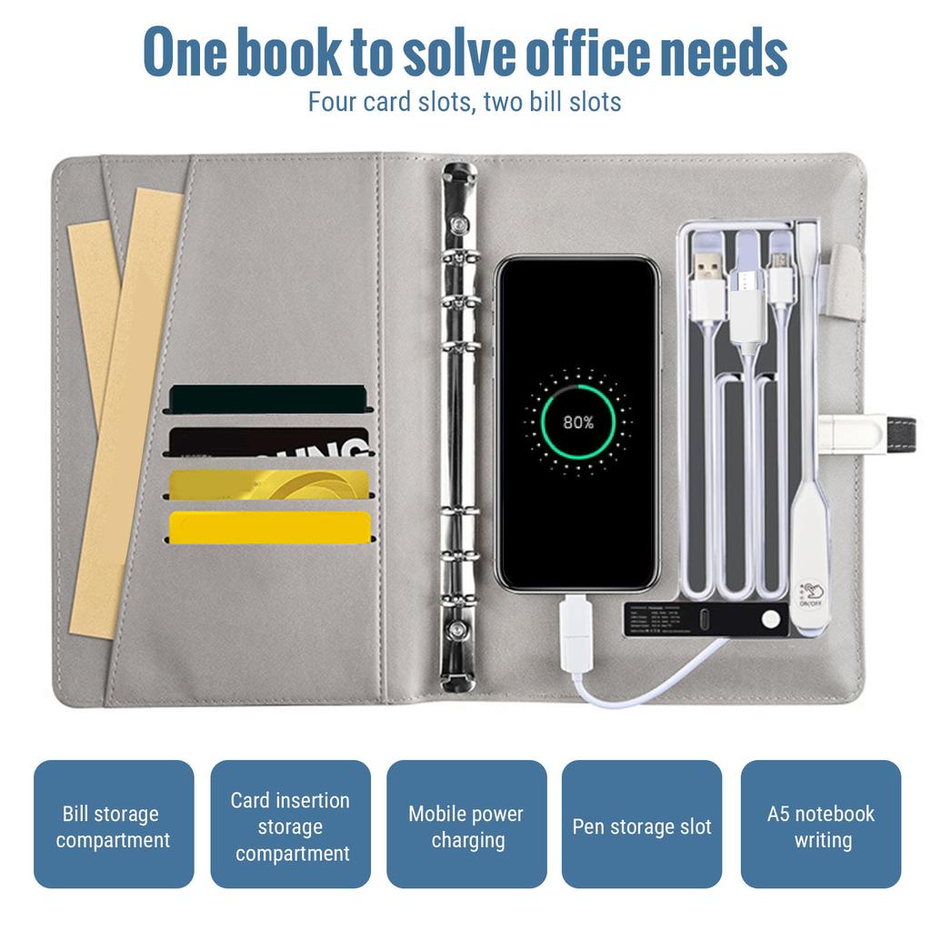 15W Wireless Charging Notepad with 8000mAh Battery Night Light 16GB Memory Disk Multi Function Notebook 80 Sheets
