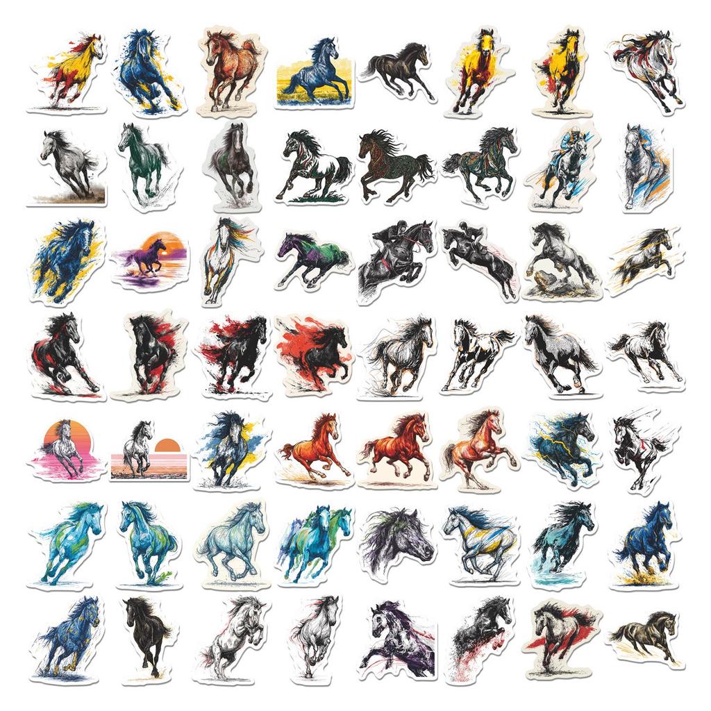 56-Piece Year of the Horse Realistic Sticker Set for Notebooks, Luggage & DIY Decoration - Waterproof, PVC, Self-Adhesive