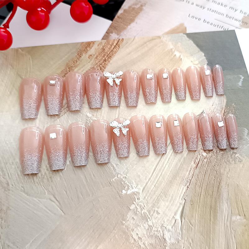 

Ледяной розовый длинный стиль ногтей ношение бабочки band алмаз стиль улучшения ногтей кусок французский жемчуг нежный кусок улучшения ногтей