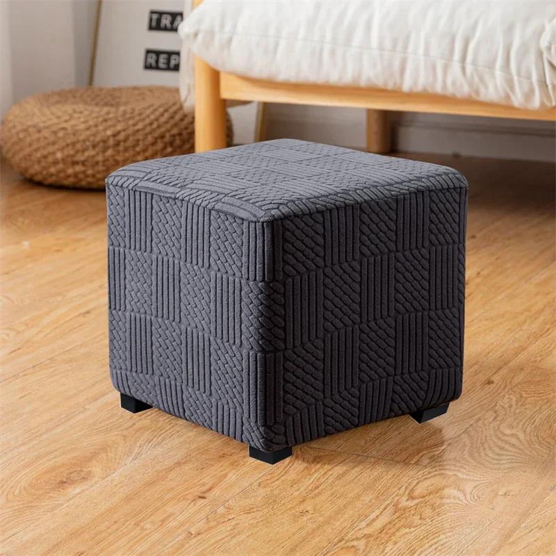 1PC Square Jacquard Ottoman Slipcover Durable Stretch Footrest Cover Anti-slip Storage Stool Furniture Protector Pouf Cover Home