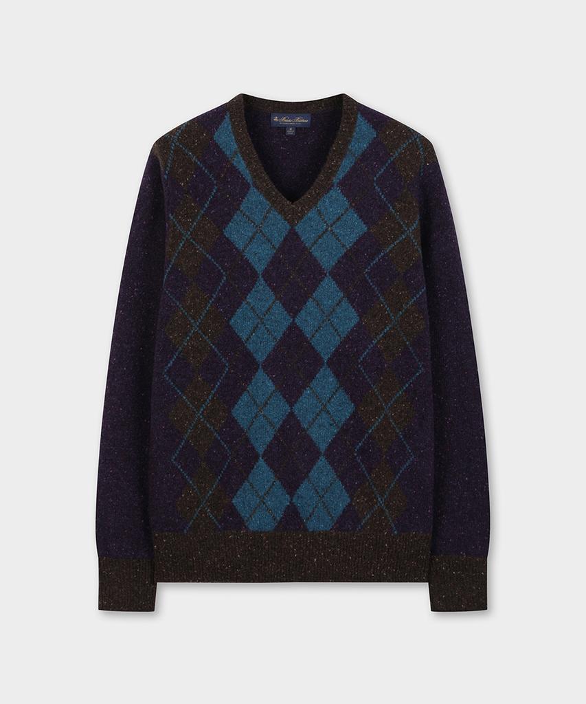 BROOKS BROTHERS Archive Argyle V-Neck Sweater (Purple) (Bbwnmm3931Tew)
