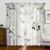 2PC White Floral Bird Hanging Basket Sheer Curtains - Serene Garden-Themed Print Window Drapes for Living Room Bedroom Decor