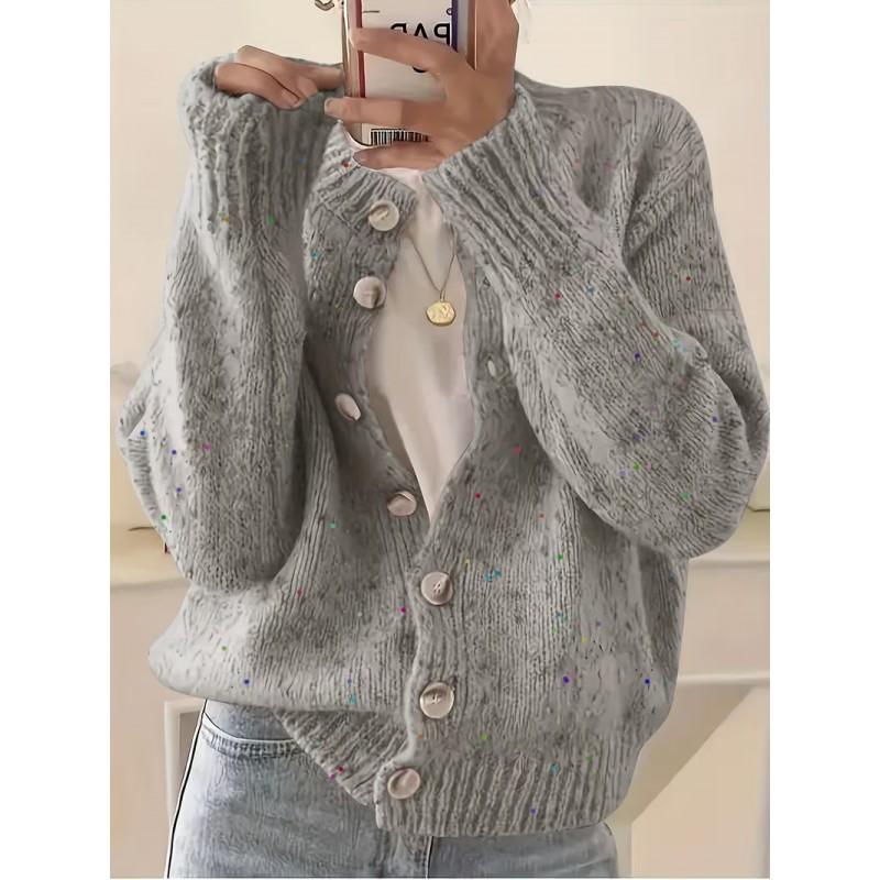 Womens Knit Cardigan Sweater Short Loose Fit Round Neck Single Button Front Fall Winter Casual Wear