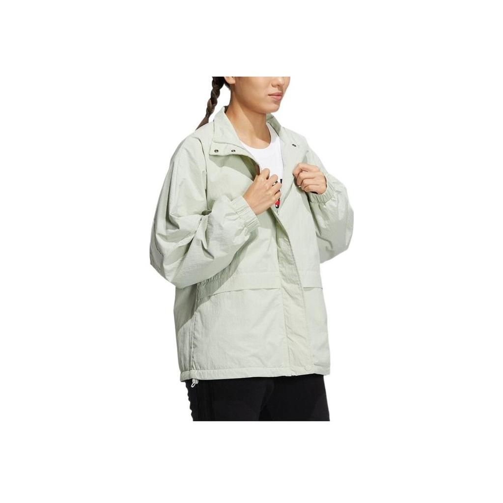Adidas Solid Logo Stripe Stand Collar Jacket Women Outerwear Linen-Green HM2807