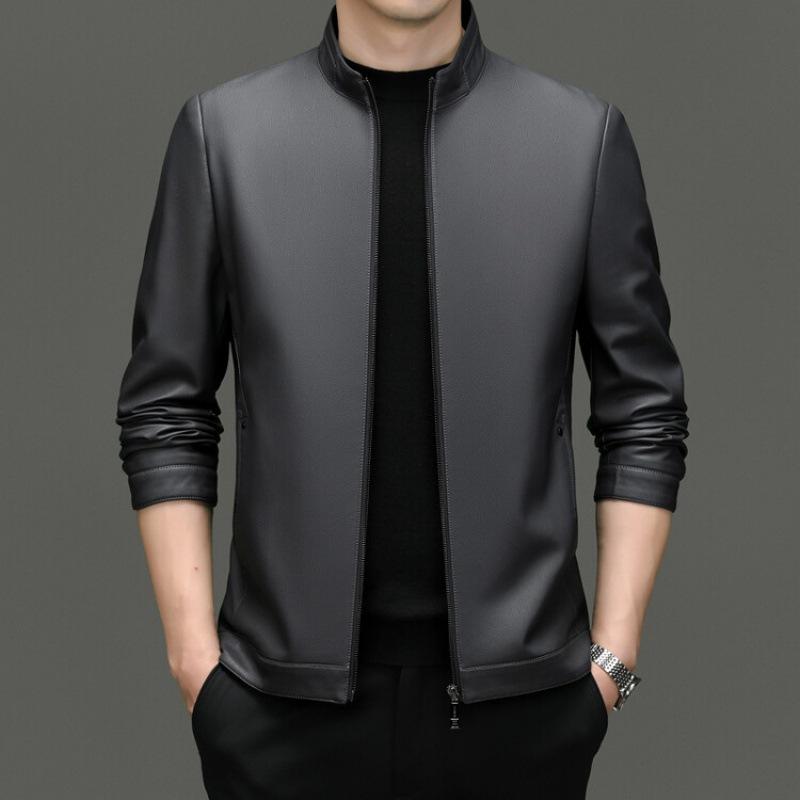 Leather Jacket Middle-aged Men's Loose Stand-up Collar Motorcycle Jacket Autumn and Winter New Business Casual Leather Jacket for Men