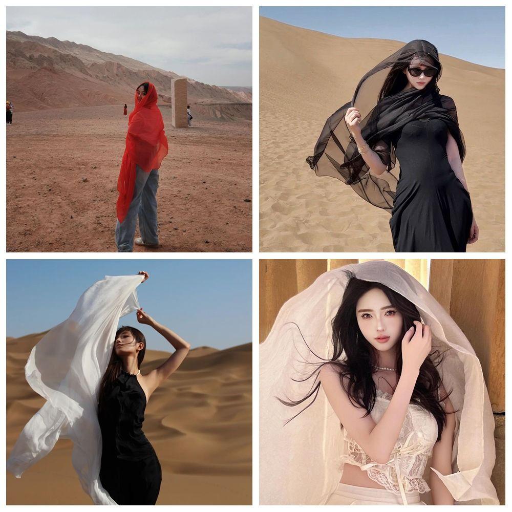 Bohemian Mesh Neck Scarves Korean Style Sunscreen Hijab Wraps Fashion Silk Scarf Shawls Head Scarf