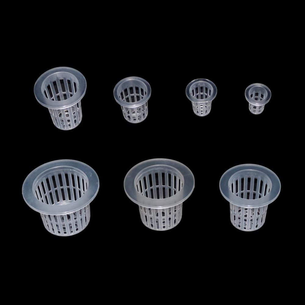 50Pcs New White Hydroponic Basket Garden Vegetable Soilless Growing Net Pot Multi-Size Aeroponics Plastic Planting Mesh Pots Cap