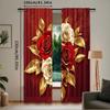 2Pcs Red And Golden Rose Floral Curtain Modern Arts Design Suitable For Bedroom Bathroom Living Room Dining Room Study Room